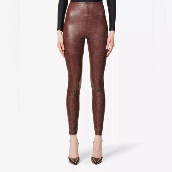 COMMANDO brown XS Croc-effect high-rise faux-leather leggings slimming - Picture 4 of 16